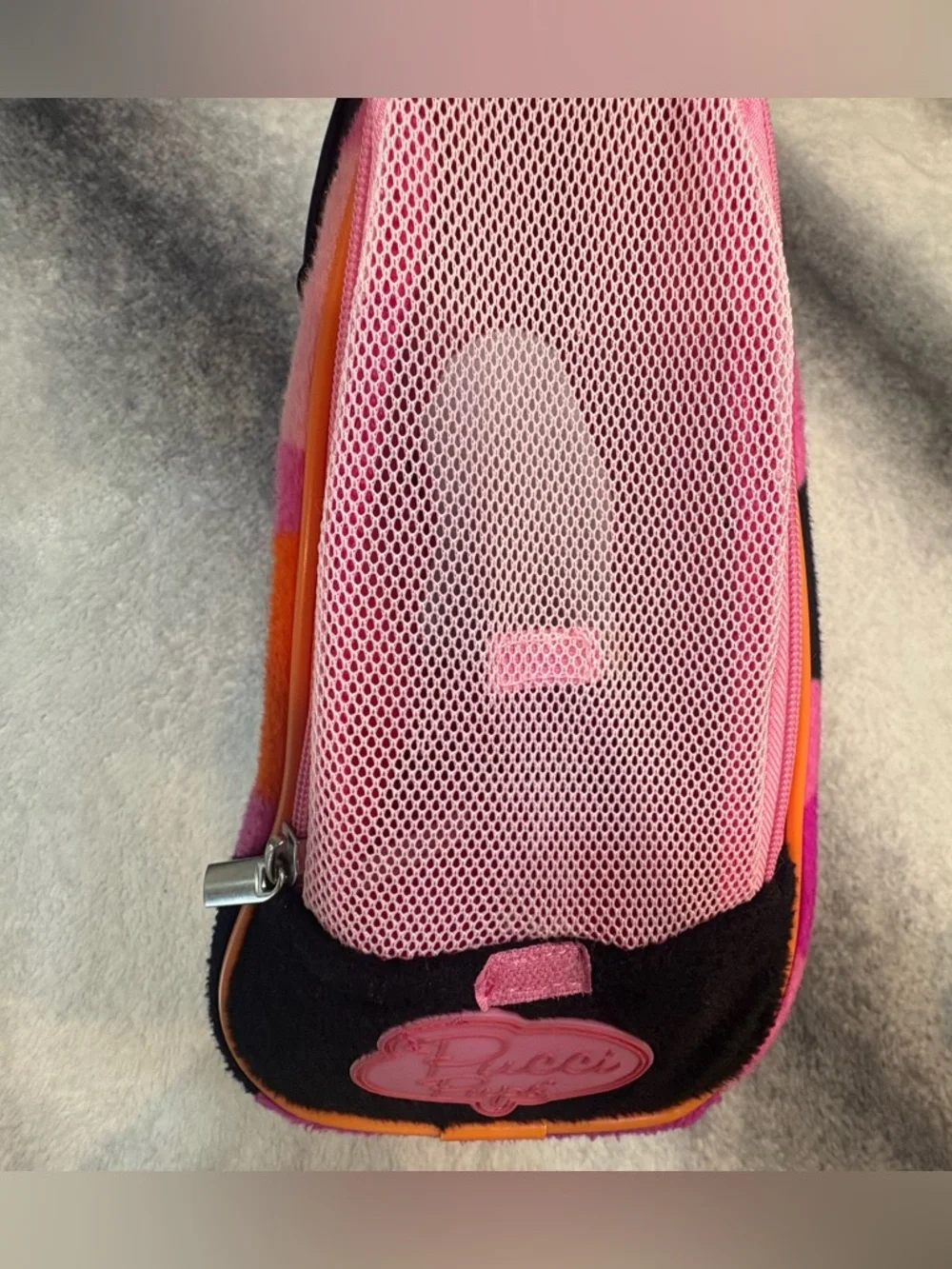 (A6) Battat Pucci Pups Pink Polka Dot Plush Dog Carrier‎ Bag Glam Heart Detail